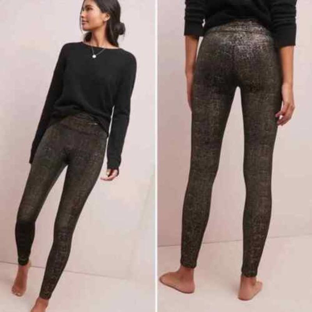 Spanx Women's Black & Metallic Gold Velvet Shine Legging. Size S